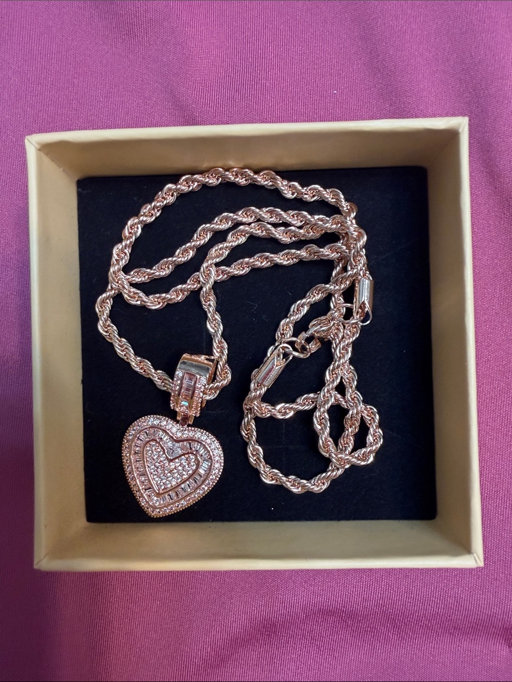 Rose Gold Heart Pendant Necklace with Sparkling Crystals - Picture 2 of 3